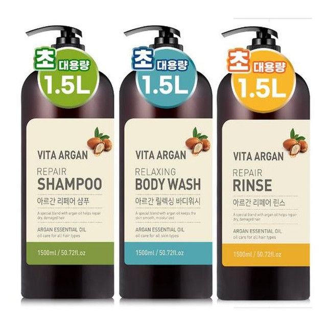 비타아르간 초대용량 바디워시 샴푸 린스 1500ml 2개 아르간 오일 각질 케어 블라썸향