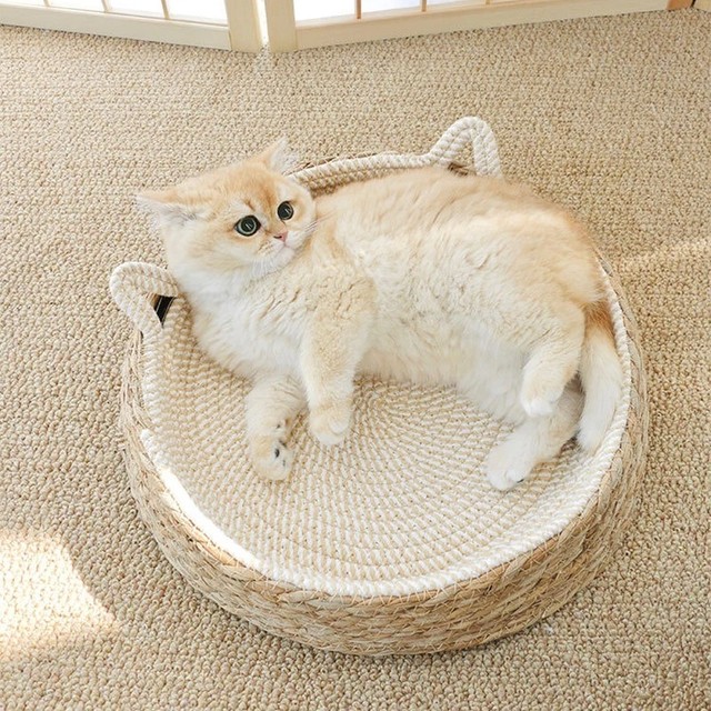 다양한 스타일의 라탄 짠 사이잘 고양이 스크래쳐 내구성 있는 고양이 용품 귀엽고 큰 원형 고양이 침대 통기성 좋고 편안함