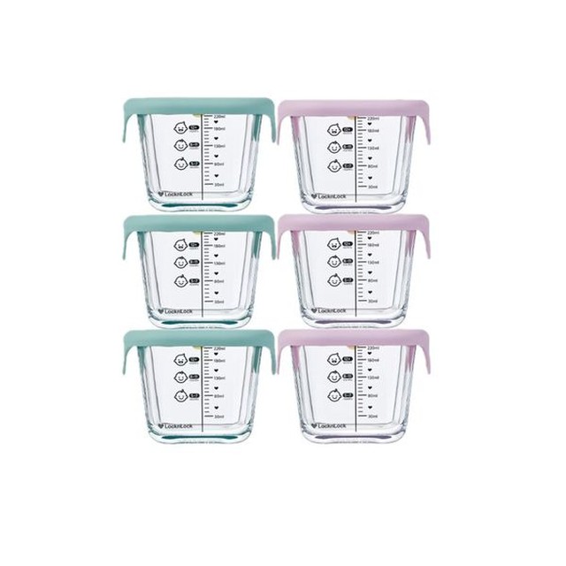 락앤락 리틀럽 정사각 내열유리 실리콘캡 이유식용기 260ml 6p 세트