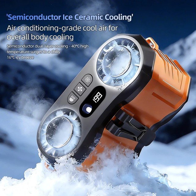 반도체 허리팬 16 ° C 아이시 쿨링 4000mAh 충전식 휴대용 에어컨 팬 (LED 디스플레이 포함, 야외 작업용)