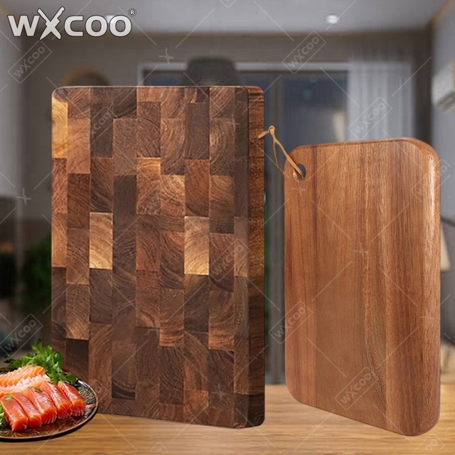 WXCOO 두꺼운 양면 주방 도마 (야채, 고기, 과일용) 아카시아 나무 체커보드 도마
