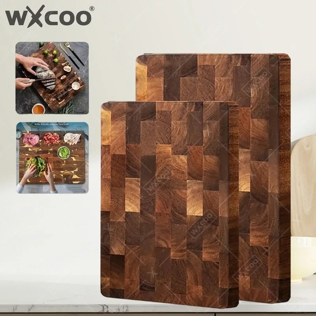 WXCOO 원목 아카시아 나무 두꺼운 주방 도마 주방용품 커팅 도마 접합 체커보드