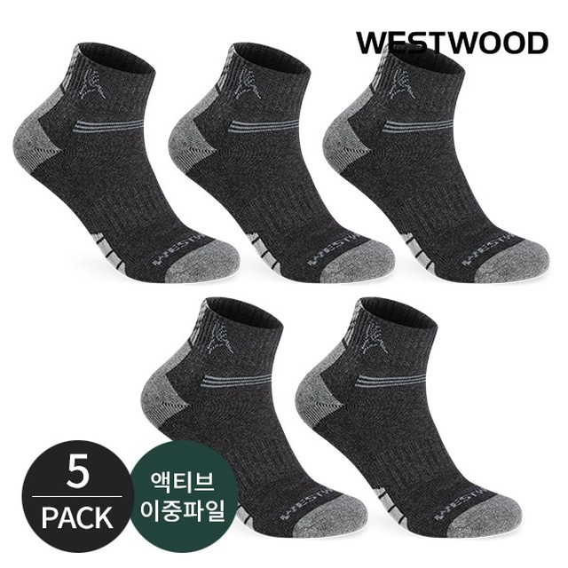 웨스트우드 남성 바닥 컬러패턴 등산 발목양말 5P_BK