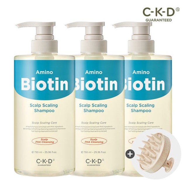 [두피브러쉬 증정]CKD 아미노비오틴 두피각질샴푸 750ml 3개 세트 / 탈모 증상 완화 기능성 + 쿨링감
