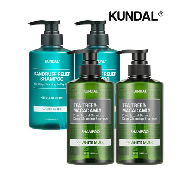 쿤달 프로클린 비듬샴푸 화이트머스크 500ml x2개+딥클렌징 지성샴푸 화이트머스크 500ml x2개