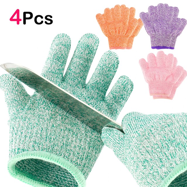 어린이 안전 절단 방지 장갑, HPPE 고강도 레벨 5 보호 절단 장갑, 어린이 원예 및 DIY 조각용, 14cm, 4 개