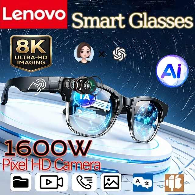 레노버 8K HD AI 스마트 안경 번역 핸즈프리 통화 AI 채팅 기록 음악 재생 스마트 선글라스 남녀공용 신제품