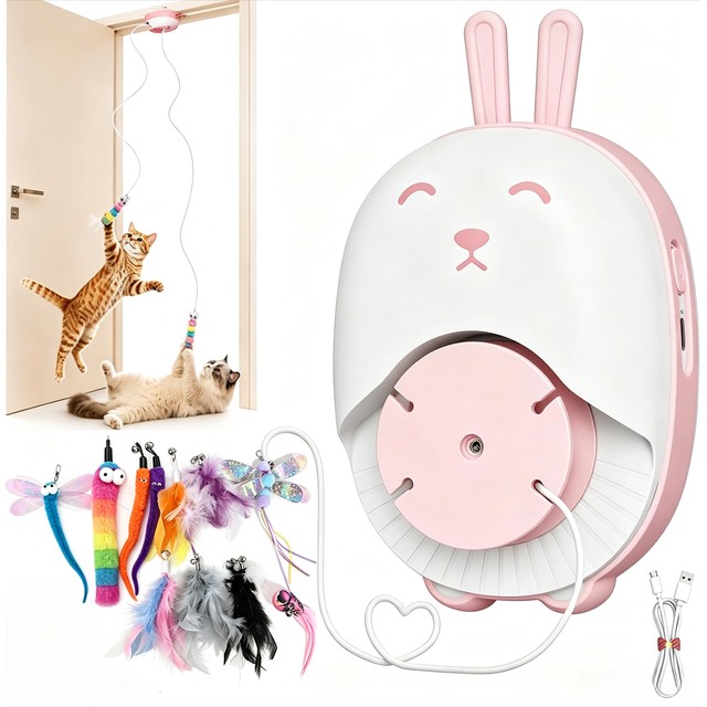자동 걸이형 도어형 깃털 고양이 장난감 2가지 모드 자동 일시정지 USB 충전식 11가지 액세서리 포함 실내 고양이용
