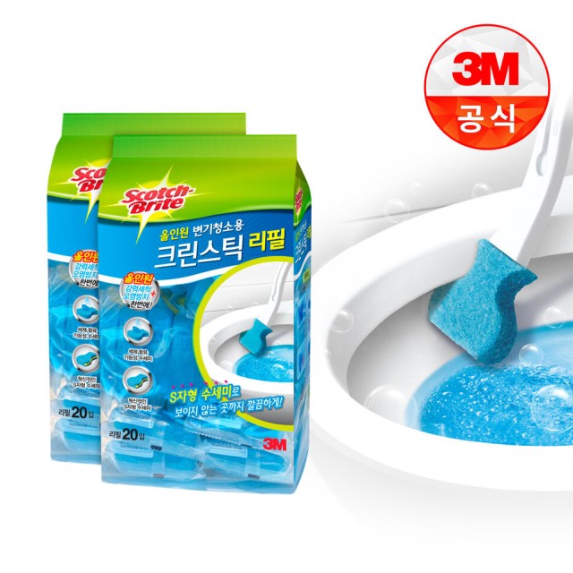3M 크린스틱 올인원 변기청소 리필 20입 2개(총 40입)