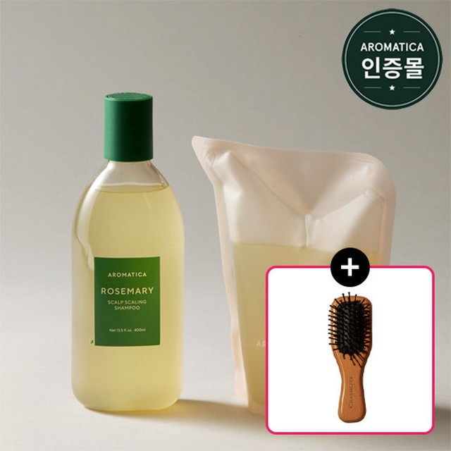 [탈모기능성 민감성 실리콘프리] 아로마티카 로즈마리 스칼프 스케일링 샴푸 400ml+리필 500ml[GIFT]우든브러쉬 스몰