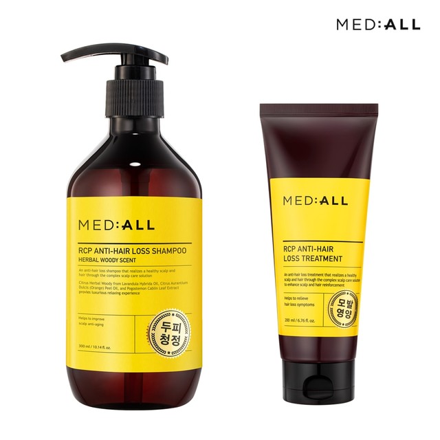 메디올 두피 청정 단백질 모발 손상 케어 트리트먼트 200ml+샴푸 300ml 우디허발향
