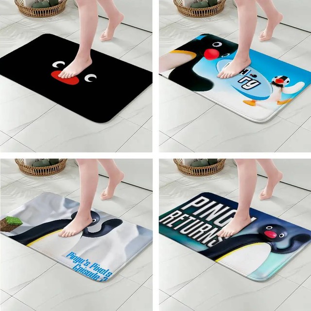 만화 P-Pingu P-펭귄 바닥 매트 욕실 흡수 매트 간단한 문 먼지 방지 매트 홈 주방 매트 발 매트 입구 매트