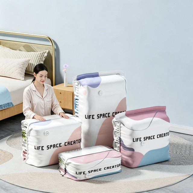 2 4PCS 진공 압축 가방 펌프 필요 없음 방습 내구성 대용량 3D 직립형 보관 가방 (옷, 침구용)