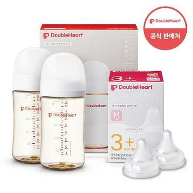 더블하트 모유실감 3세대 PPSU 젖병 베이직 트윈팩 240ml + 젖꼭지 2개