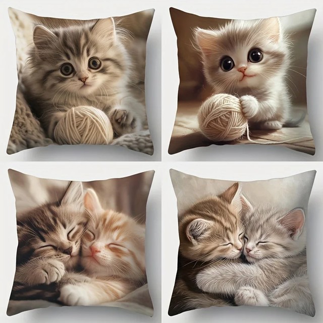 1 4pcs 귀여운 새끼 고양이 패턴 베개 커버 소파 쿠션 커버 홈 침실 룸 장식