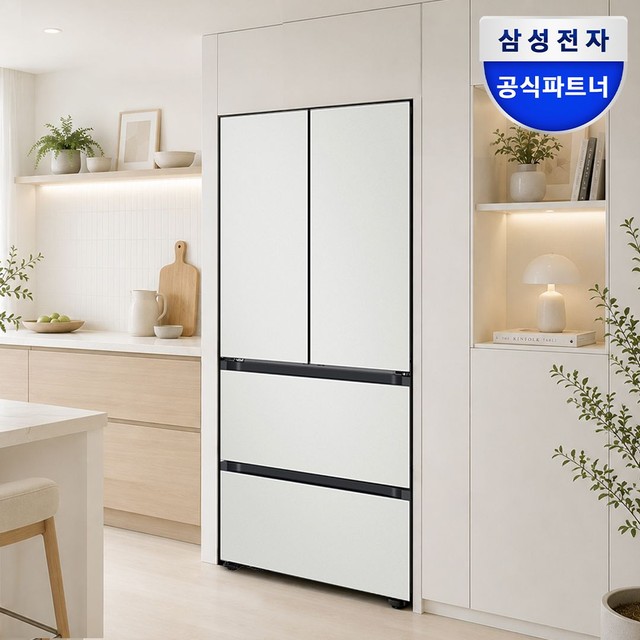 삼성전자 삼성 김치냉장고 키친핏 420L 4도어 비스포크 RK70F42M2A 코타화이트