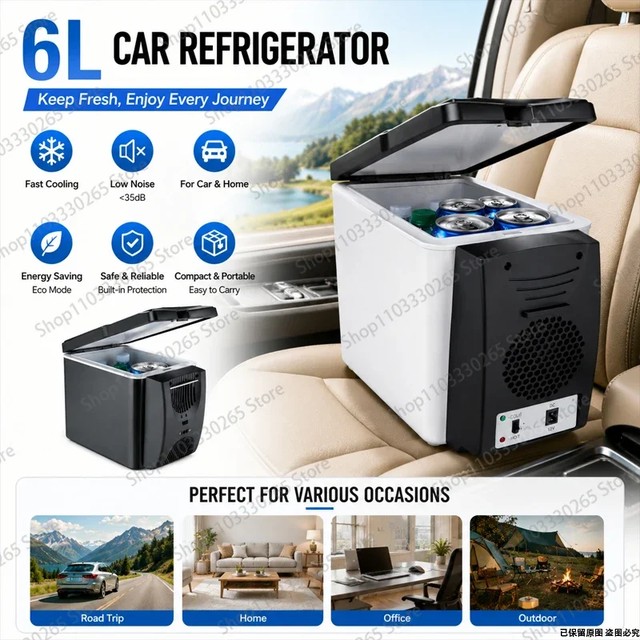 6L 휴대용 12V 차량용 냉장고, 음료용 미니 쿨러 워머, 로드 트립, 가정 및 야외용 빠른 냉각 기능