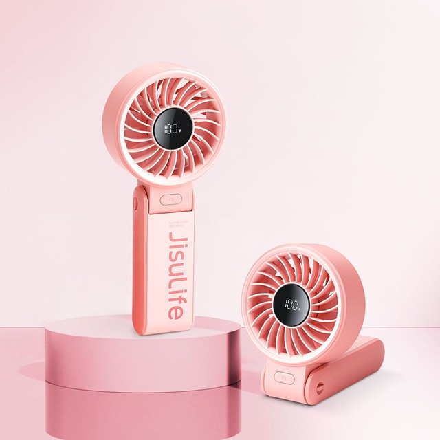 지수라이프 BLDC LED 미니 접이식 휴대용 손 선풍기 핸드헬드 팬 LIFE7 5000mAh - 파스텔핑크