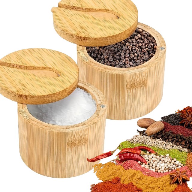 1 2pc 조미료 보관 용기 조미료 대나무 소금 그릇 가정용 주방 도구 향신료 캔 알약 케이스 컨테이너 박스