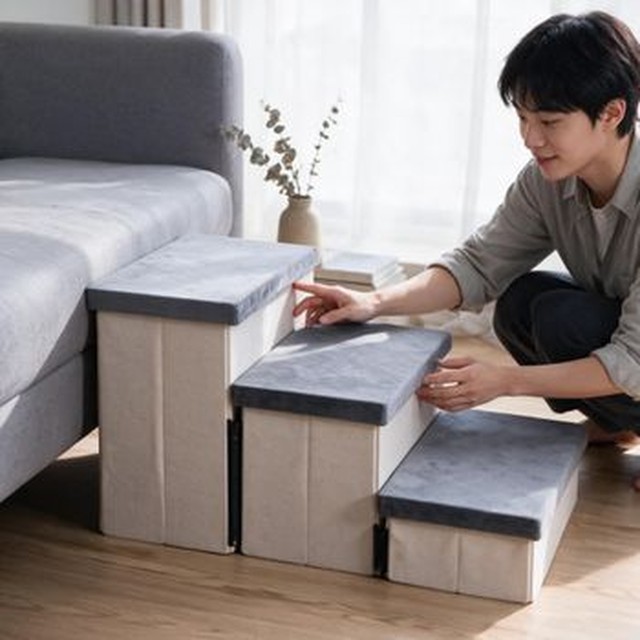 골드스마일 강아지 계단 펫 슬라이드 반려견 수납식 쇼파 침대 오르내리기 WFQ2HQF