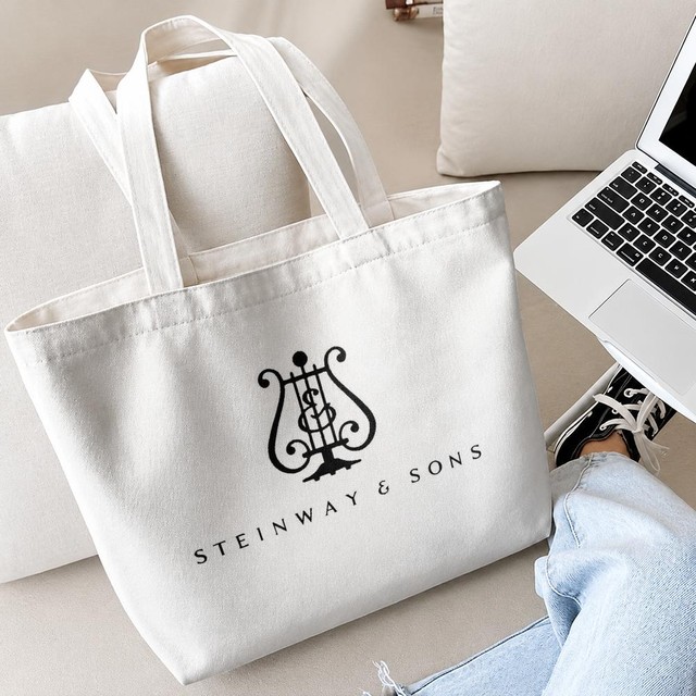 S-Steinway &amp; S-Sons 보관 가방 캔버스 양면 프린트 세트 작업 및 여행용 지퍼가 달린 2피스 쇼핑백