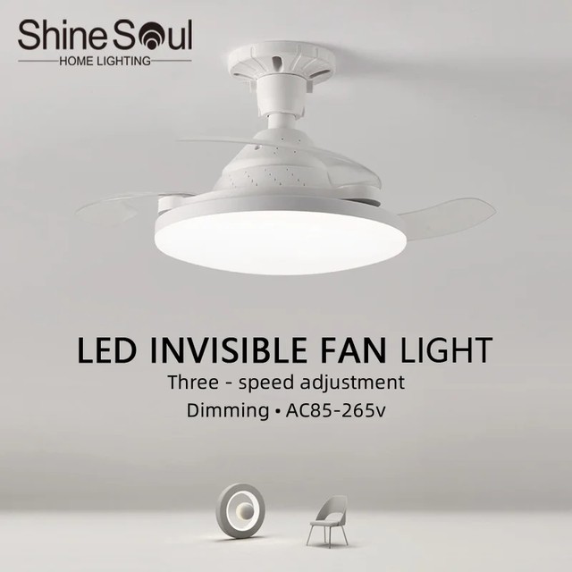 2025 새로운 LED 천장 팬 빛 보이지 않는 텔레스코픽 블레이드 팬 자동 원격 제어 시간 제한 디밍 침실 거실 조명