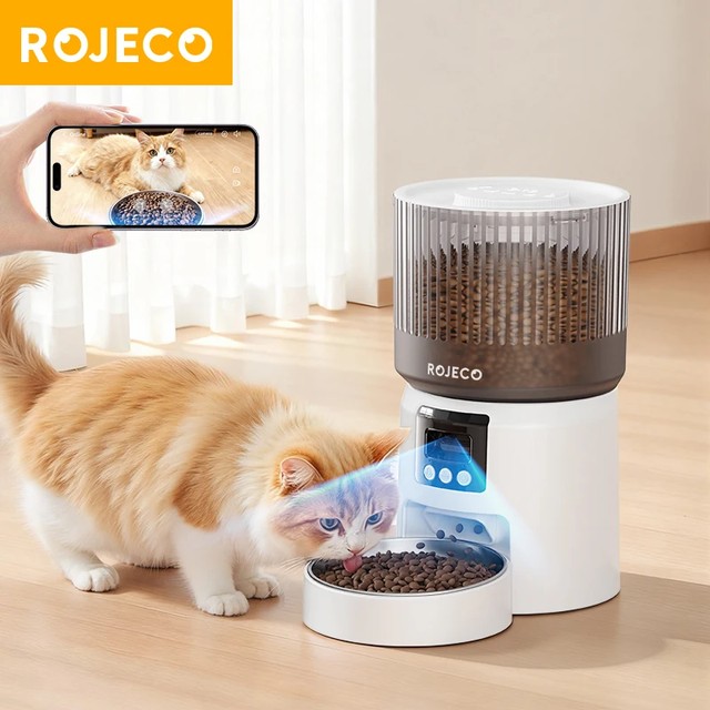 1080P HD 카메라 비디오가 장착된 ROJECO 자동 고양이 먹이통, 스마트 고양이 사료 디스펜서, WIFI 원격 제어, 고양이와 개를 위한 자동 애완동물 먹이통