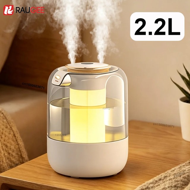 공기 가습기 대용량 2.2L 가정용 가습기 더블 노즐 USB 가습기 LED 야간 조명이 있는 침실용 무음 미스트 메이커