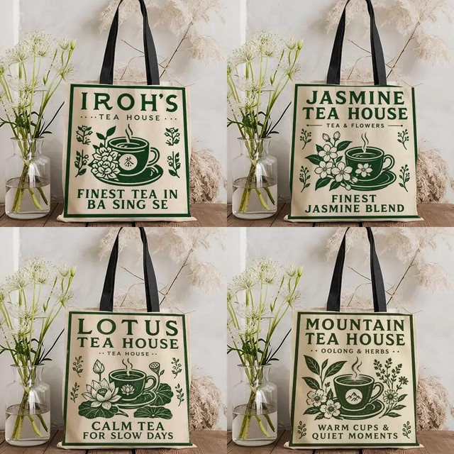 Teahouse 재미있는 복고풍 패션 보관 가방 캔버스 토트 백 여성 대용량 재사용 가능한 에코 쇼핑백 숄더 핸드백