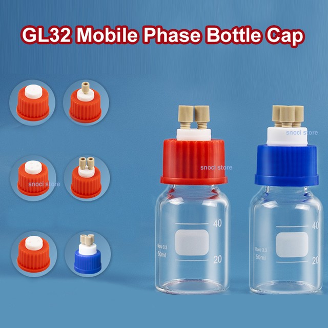 이동상 솔벤트 병 캡 GL32(PEEK 커넥터 포함) HPLC 솔벤트 병 캡 이동상 병 1 2 3홀 파란색 빨간색, 1개