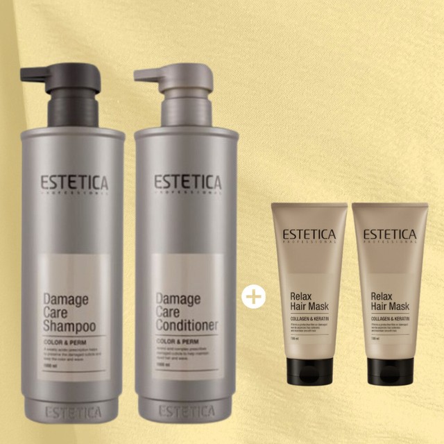 에스테티카 데미지 헤어 케어 샴푸 컨디셔너 1000ml 대용량 미용실 퍼퓸 추천 염색 약산성 단백질 + (에스테티카 릴렉스 헤어 마스크 100ml)