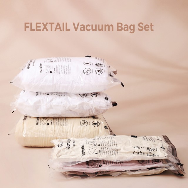 FLEXTAIL 진공 압축팩 세트 ? 옷과 침구용 내구성 있는 공간 절약형 압축팩 4개 (펌프 필요) ? 여행 및 가정용으로 이상적