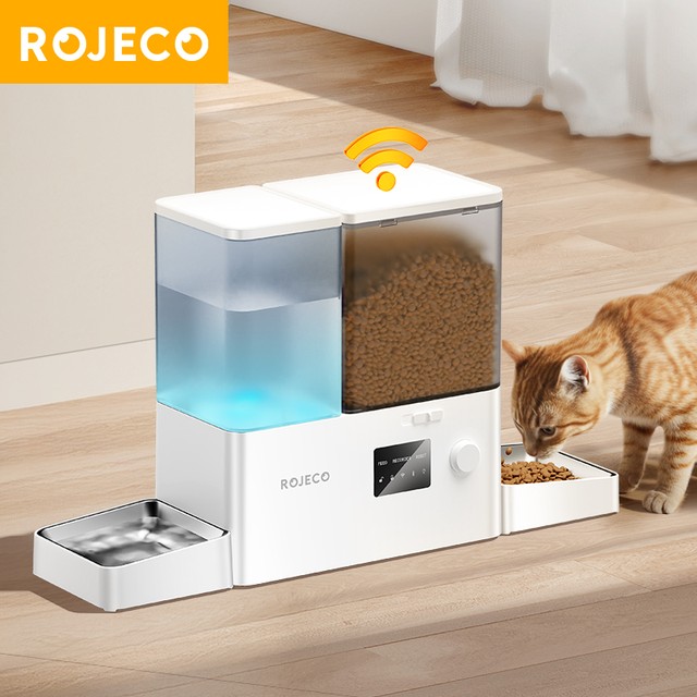 ROJECO 8.5L 자동 고양이 급식기 2 in 1 중력식 물 분수 고양이 음수대 용품을 위한 스마트 애완견 사료 디스펜서