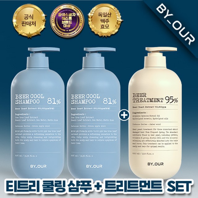 [대용량2+1] 바이아우어 티트리 스칼프 쿨링샴푸 1017ml 2 트리트먼트 1000ml 1
