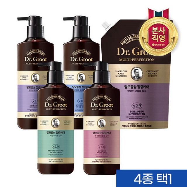 [탈모샴푸]닥터그루트 집중케어 샴푸 400ML(힘없는 지성 푸석한 가려운)+힘없는모발리필330ml 기획 4종 택 1