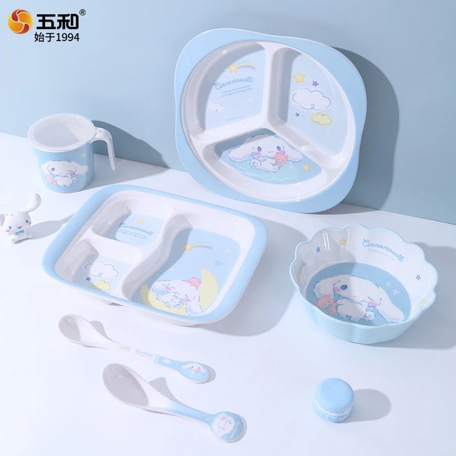 산리오 식기류 화상 방지 그릇 받침 컵 숟가락 귀여운 시나모롤 분리형 접시 이유식 접시 아기용