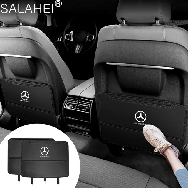 메르세데스 벤츠 E S C A B 클래스 GLE GLS GLC CLA GLA 스티커용 가죽 카시트 등받이 보호 커버 안티킥 매트 수납 포켓