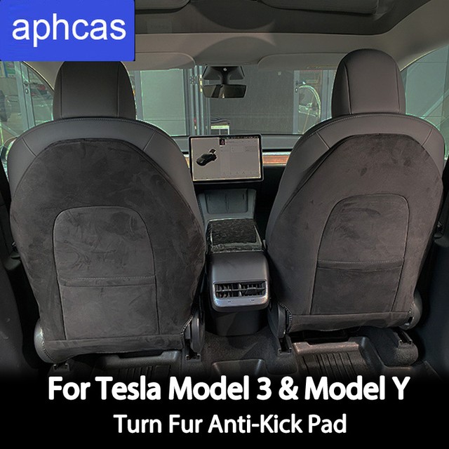 Tesla Model Y &amp; Mode 3 카시트 뒷면 커버 용 시트 등받이 방지 킥 패드 고품질 턴 모피 가죽 보호대 클린 매트