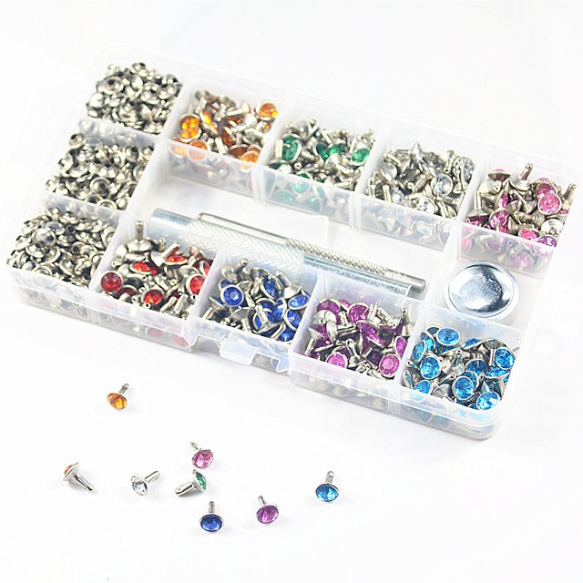 400pcs 8 색 펑크 다이아몬드 스파이크 리벳 라인 석 스터드 장식 리벳 가죽 벨트 핸드백 양면 리벳 DIY 도구