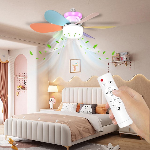 6 블레이드 LED 천장 팬 라이트 RGB 디밍 가능 E27 분리형 조용한 원격 제어 샹들리에 정원 침실 거실용
