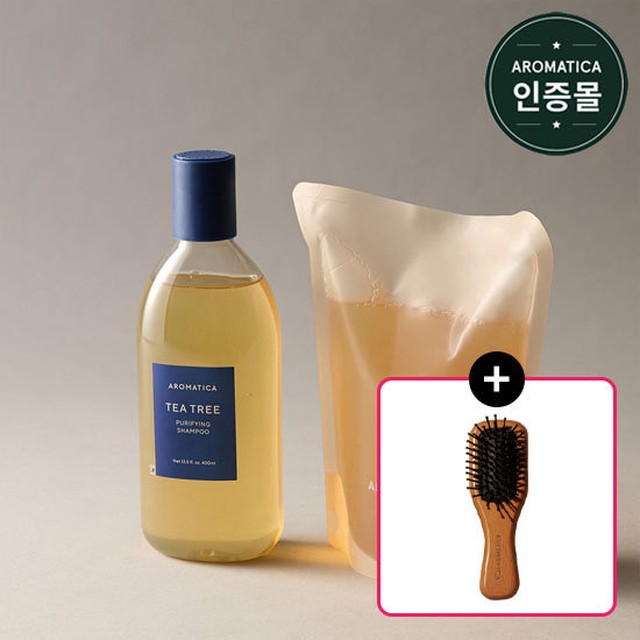 [지성두피/쿨링/탈모기능성] 아로마티카 티트리 퓨리파잉 샴푸 400ml+리필 500ml[GIFT]우든브러쉬 스몰