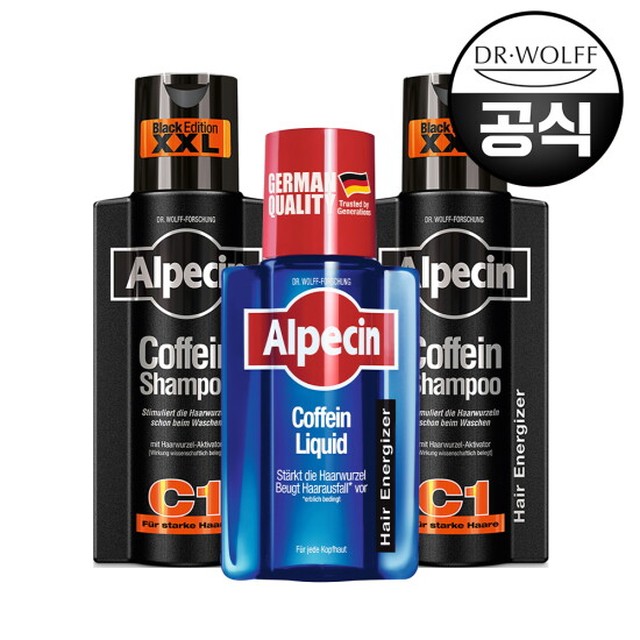 알페신 카페인 샴푸 C1 블랙 에디션 (모발 및 두피 강화) 375ml X 2 + 리퀴드 헤어토닉 200ml