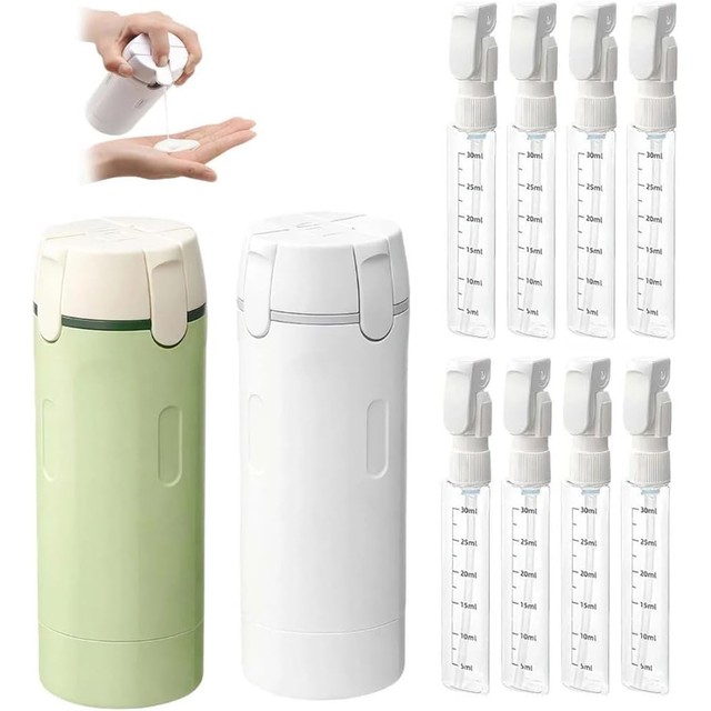 [해외] 4 in 1 여행용 디스펜서 4팩 30ML 용기, 계량 눈금이 있는 새지 않는 휴대용 샴푸, 로션, 크림 용기
