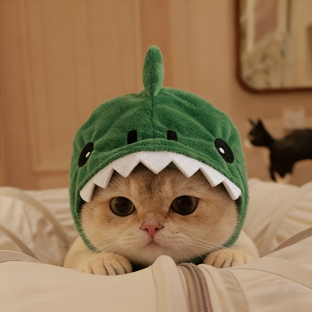 강아지 드레스업 조절 가능한 고양이 상어 머리장식 따뜻한 플러시 만화 고양이 장식 모자 귀여운 부드러운 애완동물 의상 사진 소품