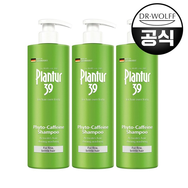 플란투어39 파이토 카페인 샴푸 (가는모발용) 500ml 대용량 3개입