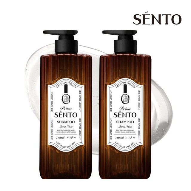 센토 프라임 12만PPM 맥주효모 단백질 두피케어 볼륨샴푸 플로럴머스크향 1100ml 2개