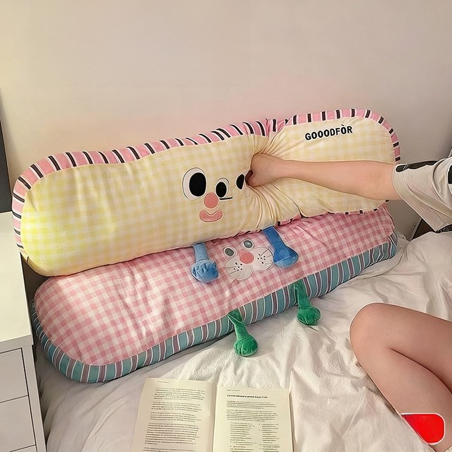 귀여운 롱 플러시 베개 다리받침 수면 친구 인형 탈부착 가능 세탁 가능 소녀 침구 수면 친구 대형 베개