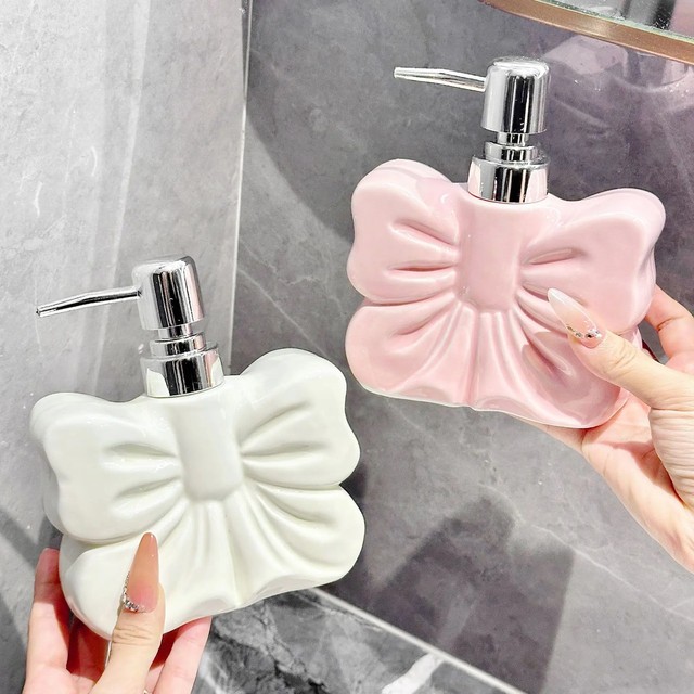 [해외] 나비매듭 손 소독제 병, 세라믹 변기 로션 병, 목욕 젤 샴푸 압력 서브 병, 빈 병