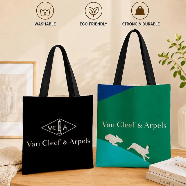 패션 V-Van C-Cleef 보관 가방 여성 캔버스 토트 백 대용량 재사용 가능한 어깨 쇼핑백