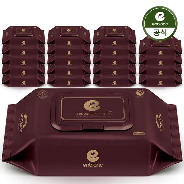 앙블랑 아기 물티슈 80gsm 세이프 버건디 캡형 70매X20팩